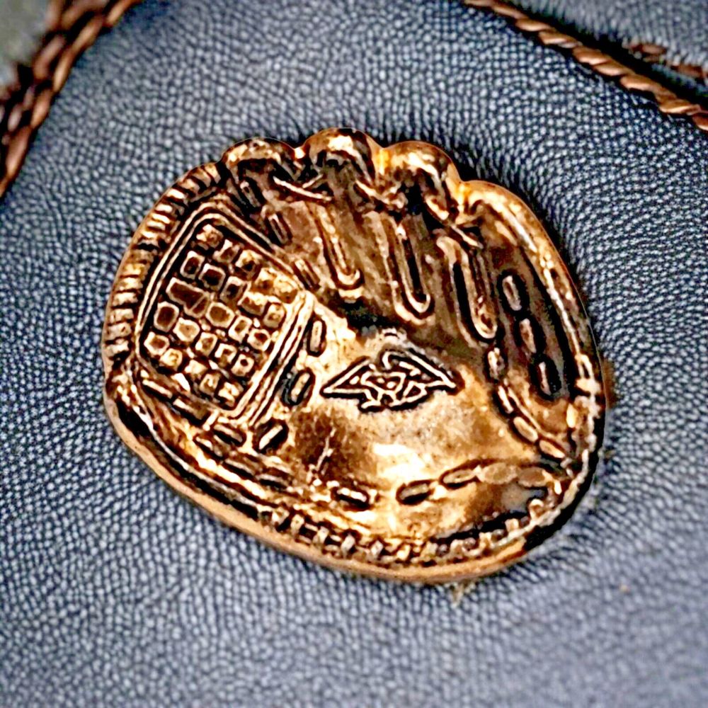 Hong Kong Baseball Brooch Vintage Catchers Mitt Copper Tone Sport Jewelry Pin
